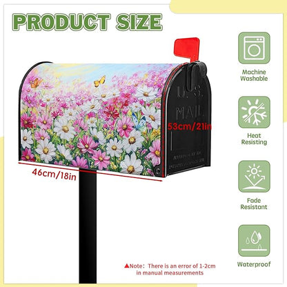 Pink Flower Mailbox Cover Summer Butterfly Mailbox Covers Magnetic Standard Size Spring Daisy Mail Box Wrap Colorful Floral Post Letter Box Cover 21x18 inch for Garden Farmhouse Outdoor Decoration