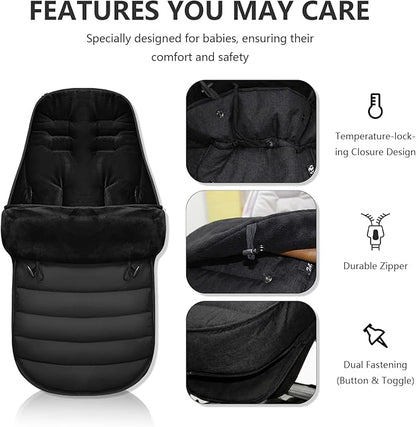 Universal Stroller Footmuff for Baby, Winter Baby Stroller Bunting Bag, Warm Soft Ultra-fine Fleece Stroller Sleeping Bag for Cold Weather, Waterproof & Windproof, Footmuff Blanket Must Have