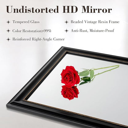 Axeman 30x40 Rectangular Wall Mirror, Decorative Bathroom Mirror, Traditional Vintage Wall Mounted Mirror with Beaded Frame for Accent Living Room Vanity Bedroom Entryway, Black
