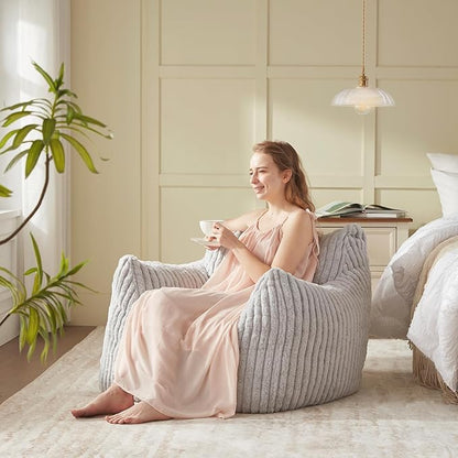 Giant Bean Bag Chairs for Adults Teens, Large Bean Bag Sofa Chairs with Filling Comfy Fuzzy BeanBag Chair with Armrests for Bedroom Living Room Reading