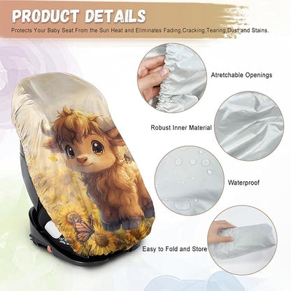 XYZCANDO Highland Cow Baby Car Seat Cover for Travel Cute Carseat Covers Baby Washable Infant Car Seat Protector Replacement Car Seat Sun Cover for Baby Soft Baby Travel Accessories