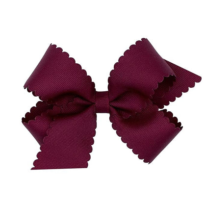 Wee Ones Girls' Classic Grosgrain Hair Bow with Scalloped Edges, No-Slip Hair Clip, Handmade, Burgundy, Medium