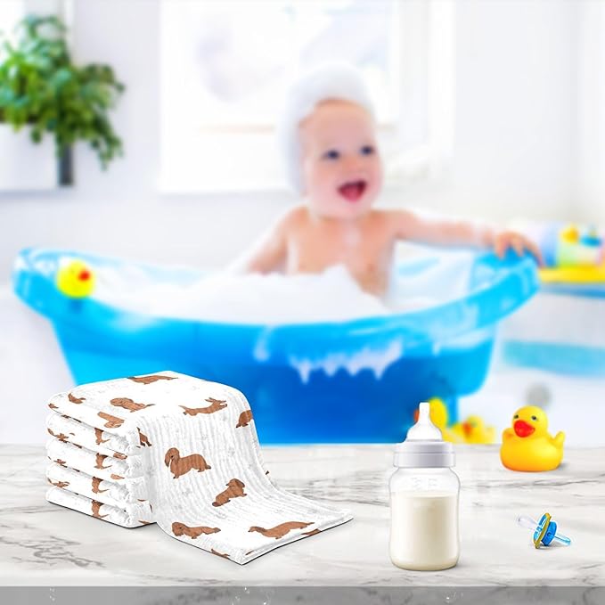vvfelixl Baby Cotton Washcloths Dachshund Long Haired Infants Bath Towel for Unisex Face Towels for Newborn, Natural Baby Wipes Delicate Skin, 11.8 X 11.8 inch, one sizex5