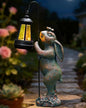 Garden Statues Outdoor Bunny with Solar Lantern – Rabbit Yard Decor, Waterproof Resin Figurine Pathway Light for Lawn & Patio