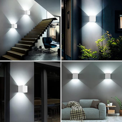 Juyace 20W LED Outdoor Wall Sconce Light 2000lm 6000K White Modern Exterior Fixture Up Down Angle-Adjustable with US Mount Plate Aluminum for Front Porch Patio House Garage Door 4 Pack