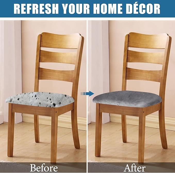 Smiry Velvet Seat Covers for Dining Room Chair Set of 2, Stretch Fit Removable Washable Chair Seat Cushion Protector Slipcovers with Ties, Grey