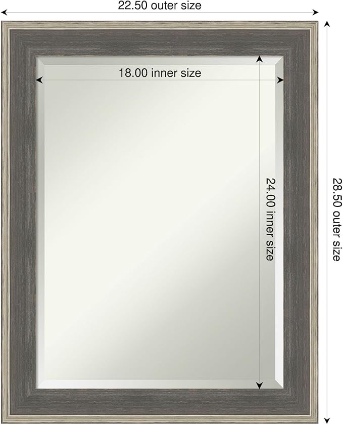 Amanti Art Grey Wall Mirror 29x23 Cottage Grey Silver Rectangle Bathroom Mirror for Wall Decor Living Room, Medium Casual Wood Frame, Hangs Horizonally and Vertically, Bathroom Decor, Beveled Edge