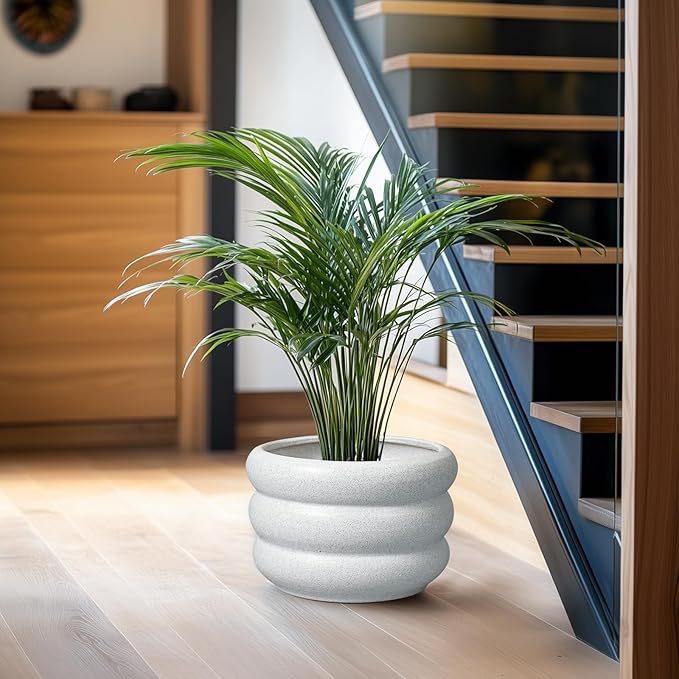 SQOWL Ceramic Planter Pot - 10 Inch Plant Pot with Drainage Hole Large Planter for Indoor Plants Outdoor Flower Pot Decorative Plant Pot for Garden Bathroom Decor White