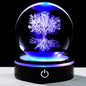 YWHL 3D Crystal Tree of Life Figurines Ball with Colorful Light Base, Laser Engraved Tree of Life Sphere Gifts for Women Men on Birthday, Glass Art Collection for Home Decor(80mm)