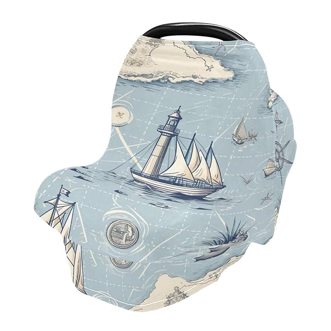 xigua Nautical Map Baby Car Seat Covers, Breathable Breastfeeding Covers - Car Seat Covers for Babies, Multi-use Nursing Cover