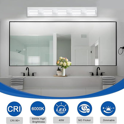 IZORRO LED Modern Bathroom Lights Fixtures(5-Light,Dimmable,360°Rotate),Matte White Acrylic Wall Lighting,Vanity Lights for Bathroom Over Mirror - 6000k 30In （No Assembly Required）