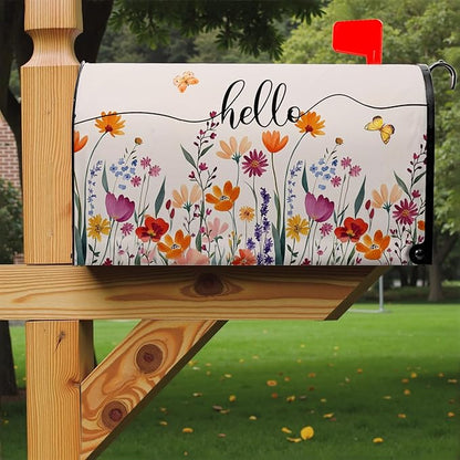 Hello Floral Mailbox Cover Summer Orange Flower Mailbox Covers Magnetic 25.5x21 inch Fall Watercolor Flowers Post Letter Box Cover Home Decor Outdoor Yard Decoration for Garden