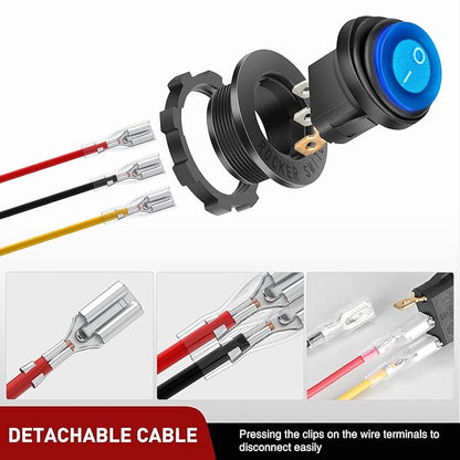 Nilight 5PCS Waterproof Round Rocker Switch w/Wiring Harness Switches Holder 12V 24V Blue LED Lighted On Off Toggle Shell SPST 3Pin for Switch Panel Car RV Trucks Marine Boats
