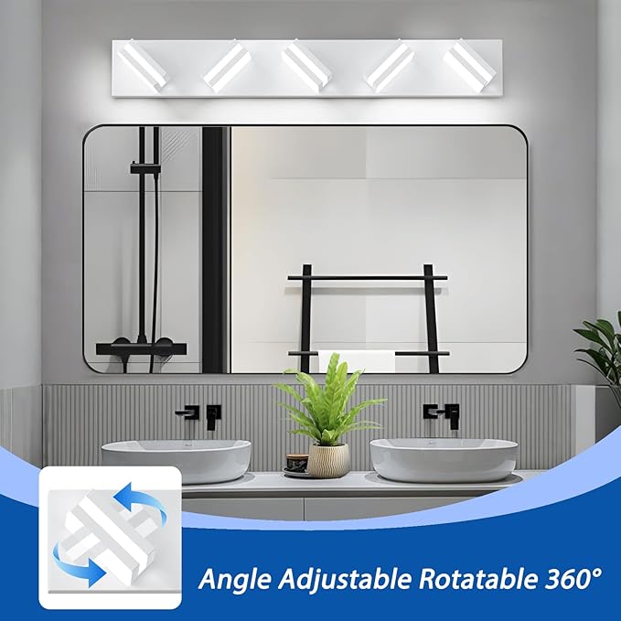 IZORRO LED Modern Bathroom Lights Fixtures(5-Light,Dimmable,360°Rotate),Matte White Acrylic Wall Lighting,Vanity Lights for Bathroom Over Mirror - 6000k 30In （No Assembly Required）