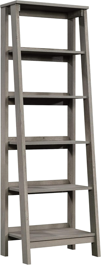 Sauder Ladder Bookshelf 5 Tier Trestle Ladder Shelf Wooden Bookcase, in Mystic Oak