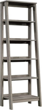 Sauder Ladder Bookshelf 5 Tier Trestle Ladder Shelf Wooden Bookcase, in Mystic Oak