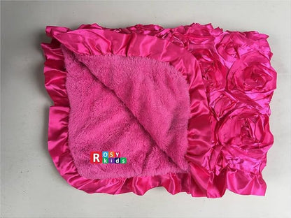 Rosy Kids Infant Carseat Canopy Cover 4pc Whole Caboodle, Baby Car Seat Cover Baby Blanket Outdoor Travelling Kit, 3D Rosette Fabric Hot Pink Damask Print