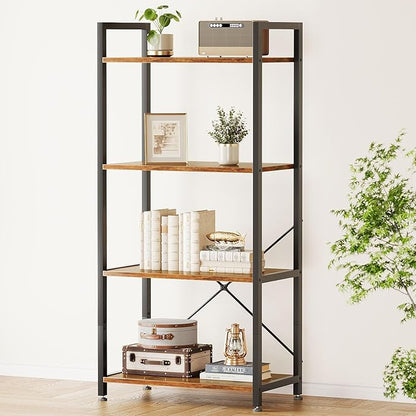 Casaottima Book Shelf, 4 Tier Bookshelf, Modern Wood Bookcase Shelves for Bedroom, Industrial Display Shelf for Living Room Home Office Kitchen, Standing Shelving Unit Storage Organizer, Vintage