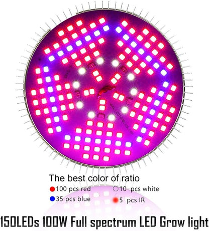[Pack of 2] 100W Led Plant Grow Light Bulb, Full Spectrum 150 LEDs Indoor Plants Growing Light Bulb Lamp for Vegetables Greenhouse and Hydroponic, E26 E27 Base Grow Light Bulbs, AC 85~265V