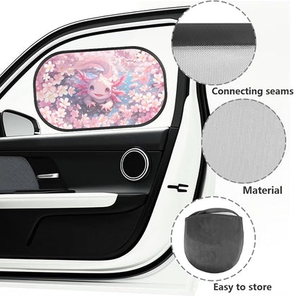 Bulopur Cute Axolotl Side Window Shades for Car 2 Pack Cherry Blossom Mesh Window Shades for car Baby Side Window Screens UV Protection Breathable Universal Fit for Most Cars, Vehicles, SUVs