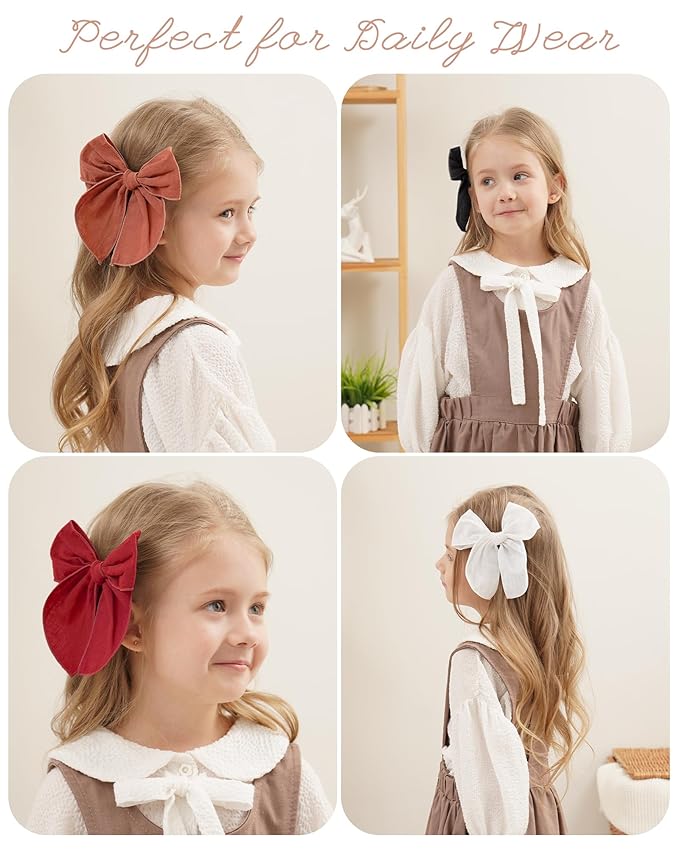8 Pcs doboi Baby Girls Hair Clips Big Fable Hair Bows Cotton Linen Bows for Girls Hair Accessories for Baby Toddlers Kids-5.5 Inch