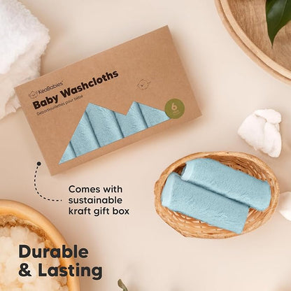 6-Pack Baby Washcloths – Soft Absorbent Viscose from Bamboo Washcloths for Face, Body, Baby Towels for Newborn, Kids, Toddlers, Infant, Gentle on Sensitive Skin, 10x10 Reusable Face Towels (Sky)