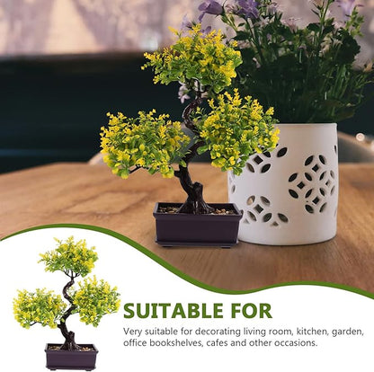 Cabilock Artificial Bonsai Tree, Fake Potted Bonsai Plants Decoration, Simulation Faux Plants Decor, Desktop Realistic Welcoming Pine Ornament for Home Office Entryway Chests Decor, Yellow
