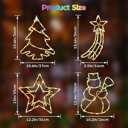 4 Pack Smart Christmas Window Lights, Window Silhouette Lights, Christmas Decorations Indoor,Custom & Preset Modes,APP Control Snowman, Meteor, Christmas Tree, Star for Door Glass