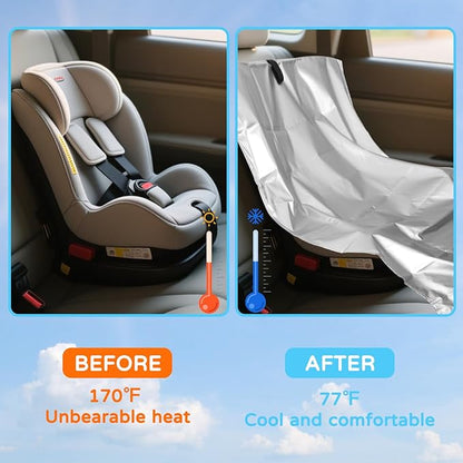 2 PCS Baby Car Seat Sun Shade Cover, Car Seat Heat Protector, Thickened Silver Coated Cloth Cooler Cover Travel Accessories for Infant