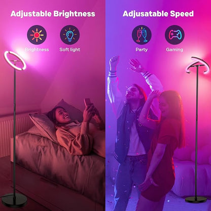 SIBRILLE Upgraded RGBCW Floor Lamp, Bright Color Changing RGB Standing Lamp, Modern Stepless Dimmable LED Tall Lamp with Remote Control, 20W 3000-6000K Floor Lamps for Living Room, Bedroom, Office