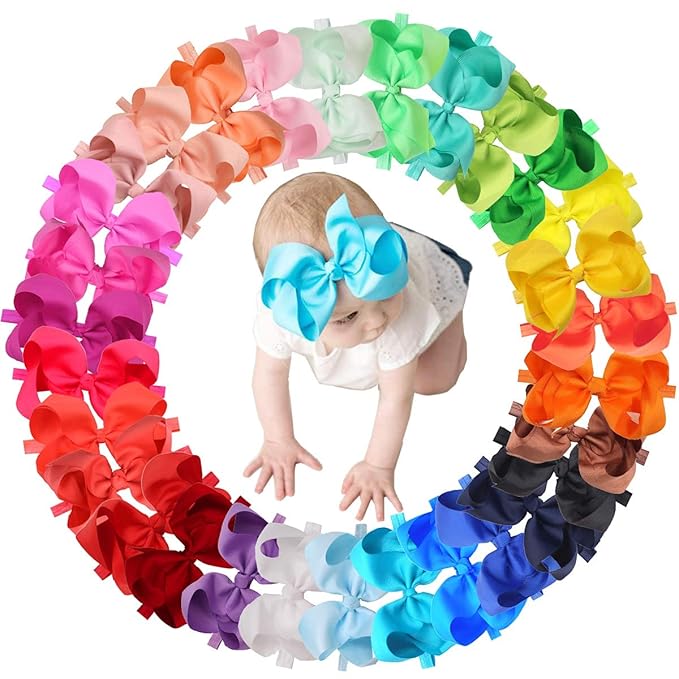 CellElection 30 Colors Baby Girls Headbands 6Inch Big Bows Elastic Hair Bands Headbands Hair Accessories for Newborns Infants Toddlers Kid