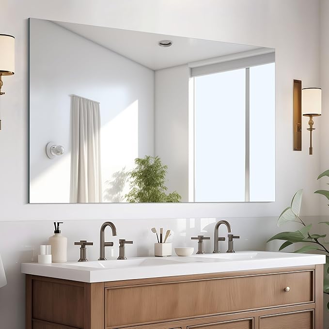 Frameless Mirror, 30x48 inch Rectangle Bathroom Mirrors for Wall, Upgraded Shatterproof Large Vanity Mirror Over Sink with Polished Edge for Bathroom,Bedroom,Living Room and Entryway