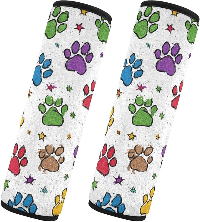 2 Pack Seatbelt Covers Seat Belt Cover Pad for Adults Boys Girls Car Seat Strap Covers Pads Cushion Universal Shoulder Strap Pad Protector for Backpack Camera Bag 6.5 Inch Cute Colorful Paw Prints and