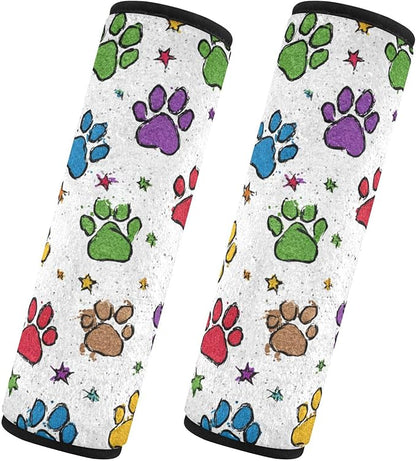 2 Pack Seatbelt Covers Seat Belt Cover Pad for Adults Boys Girls Car Seat Strap Covers Pads Cushion Universal Shoulder Strap Pad Protector for Backpack Camera Bag 6.5 Inch Cute Colorful Paw Prints and