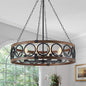 XINGQI Modern Farmhouse Chandelier 32.3" Large Drum 8 Lights Rustic Pendant Lighting Fixture for Living Room Dining Room Kitchen Island Bar Office, Round Metal Shade Black Wood Grain Finish