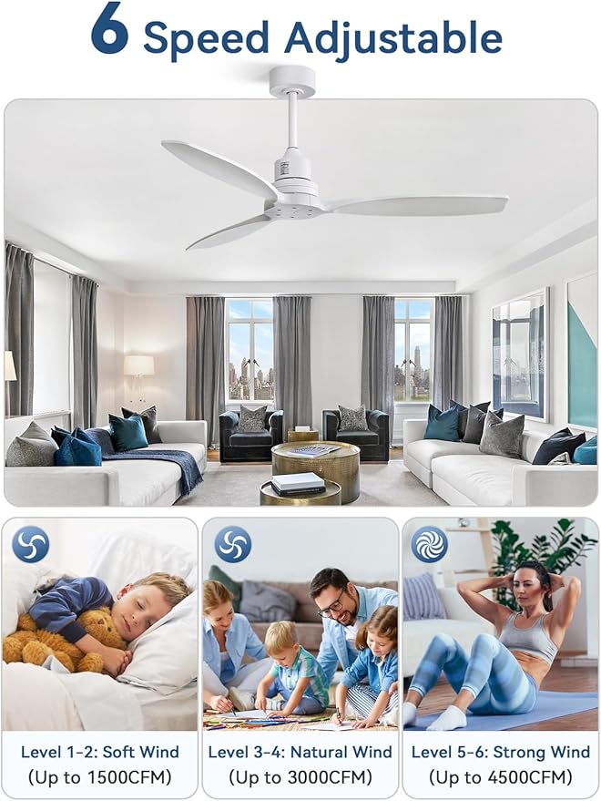 Sofucor Ceiling Fan without Lights, 52 Inch Low Profile Flush Mount Mordern Wood Ceiling Fan with Remote for Indoor Farmhouse Bedroom Living Room Outdoor Patio Porch, Reversible DC Motor, Noiseless
