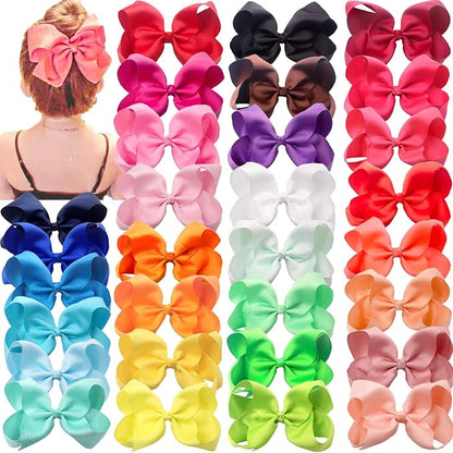 CÉLLOT 30Pcs Big 6 Inch Hair Bows for Girls Grosgrain Ribbon Bow Toddler Back to School Hair Accessories with Alligator Clips for Toddlers Schoolgirls Kids Teens