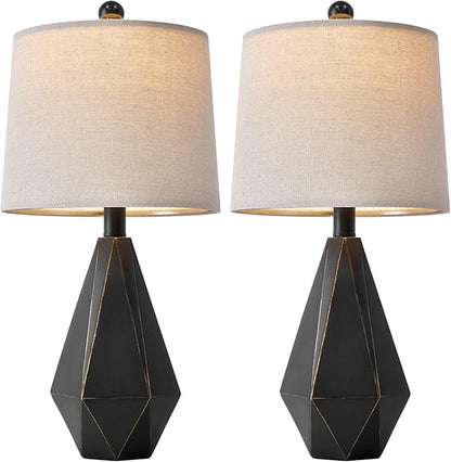PoKat 20.25'' Table Lamps Set of 2, Bedside Lamp for nightstand, Small Farmhouse Lamps for Bedroom, Black Bedroom Lamps for Living Room, Nursery, Black, Suitable for Small Place