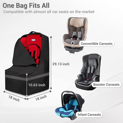 Car Seat Travel Bag - Padded, Comfortable, Durable, Roomy Gate Check Carseat Cover Backpack Fits 3-in-1，Convertible, Booster & Infant Car Seats for Airplane, Airport, Gray