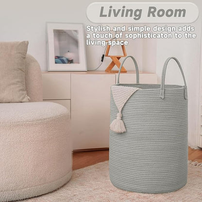 Large Woven Laundry Basket Hamper, 60L Cotton Rope Storage Bin