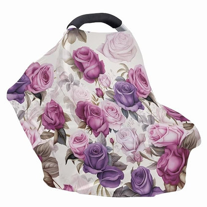 LedBack Purpe Floral Car Seat Cover for Babies, Retro Flower Nursing Cover Breastfeeding Cover,Soft Breathable Infant Carseat Canopy