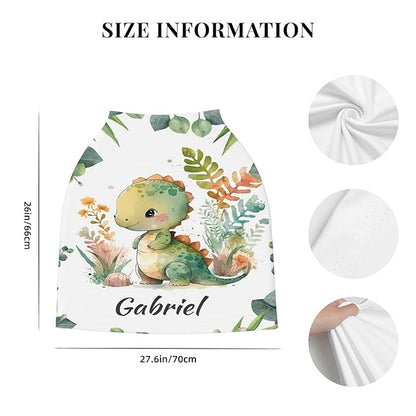 Personalized Dinosaur Baby Car Seat Cover with Name,Multi-Use Canopy for Nursing, Strollers,Shopping Carts,Customized Breastfeeding Cover, Full Privacy,Infant Stroller Cover