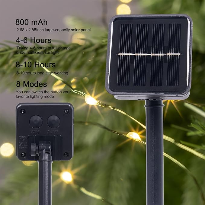 Solar String Lights for Outside,33FT 100LEDs (4 Pack) Solar Fairy Lights,Waterproof 8 Modes Outdoor String Light for Patio Garden Backyard Tree Balcony Christmas,Green Wire,Warm White