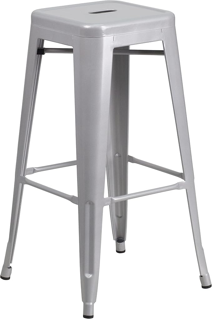 Flash Furniture Commercial Grade 30" High Backless Silver Metal Indoor-Outdoor BarStool with Square Seat