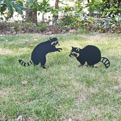 2 Pack Raccoon Metal Garden Stakes for Outdoor Decor – Cute Animal Yard Art for Garden, Lawn, or Pathway – Weather-Resistant Black Silhouette Statues, Unique Gift for Nature & Wildlife Lovers