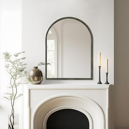 WallBeyond Black Vintage Mirror for Vanity 24x32 Inch, Gold Antique Mirror with Ornate Beaded Frame for Bathroom, Living Room, Fireplace, Entryway