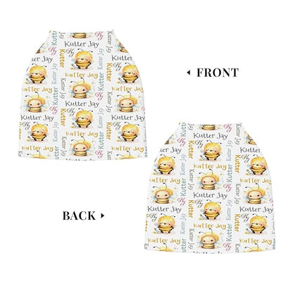 Personalized Bee Baby Car Seat Cover with Name,Multi-Use Canopy for Nursing, Strollers,Shopping Carts,Customized Breastfeeding Cover, Full Privacy,Infant Stroller Cover