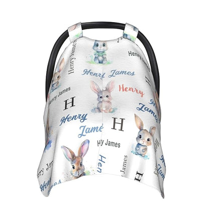 Personalized Winter Baby Car Seat Cover with Name Rabbit Winter Car Seat Cover for Baby Seat or Stroller Custom Infant Car Seat Covers Bunny Minky Blankets Nursing Cover Breastfeeding Scarf