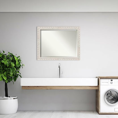 Amanti Art White Bathroom Mirror for Over Sink, 36x46 Opera Off White Rectangle Vanity Mirror, X-Large Traditional Wood Frame, Hangs Horizonally and Vertically, Bathroom Wall Decor, Beveled Edge