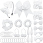 LACGO Pack of 37 School Uniform Hair Bow Accessories - Wedding Bridesmaid Grosgrain Hair Clips Bow Headband Ribbon Alligator Ponytail Holder for Toddlers Teen Girls Uniform Party Prom(White)